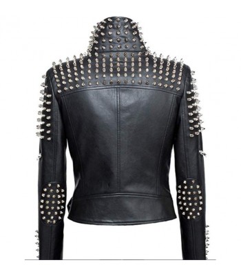 Women's Genuine Leather Studded Punk Rivet Zipper Slim Fit Winter Style Cropped Jacket